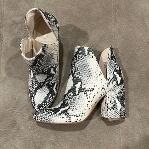 Madden Girl brand snakeskin rookie bootie.